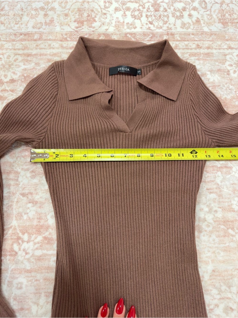 NWOT 🤎 Ribbed Knit V Neck Long Sleeve Top - Picture 7 of 9